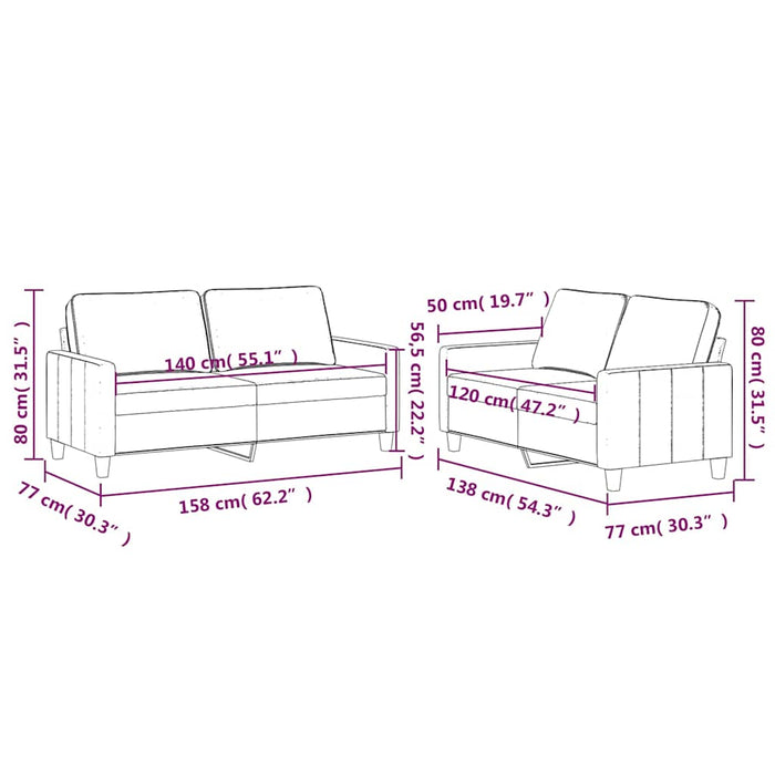 Set de canapele cu perne, 2 piese, negru, catifea - WALTI WALTI