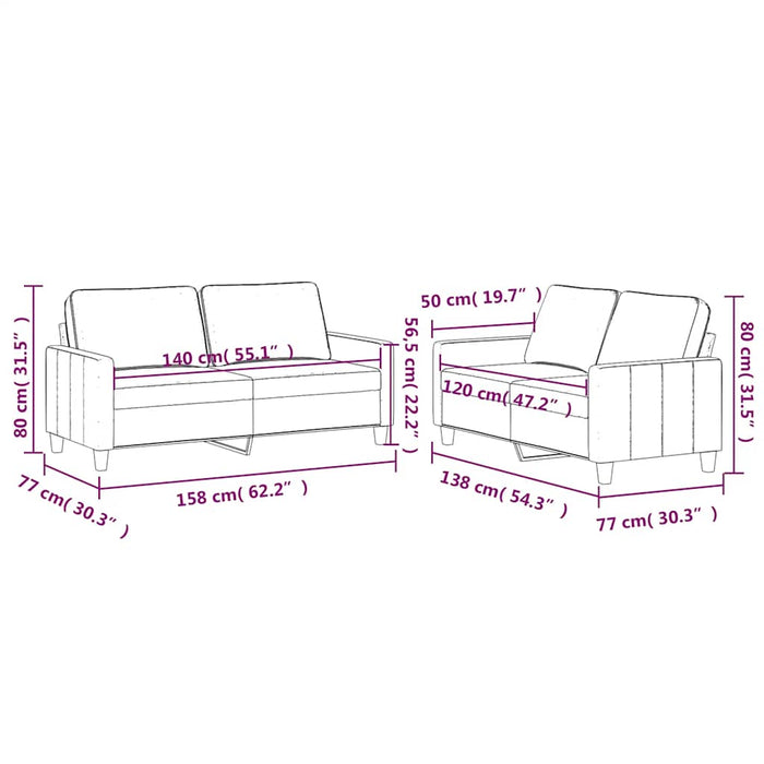 Set de canapele cu perne, 2 piese, crem, catifea - WALTI WALTI