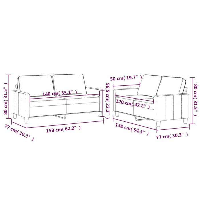 Set de canapele cu perne, 2 piese, albastru, catifea - WALTI WALTI