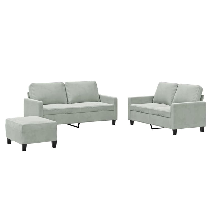 Set de canapele cu perne, 3 piese, gri deschis, catifea - WALTI WALTI