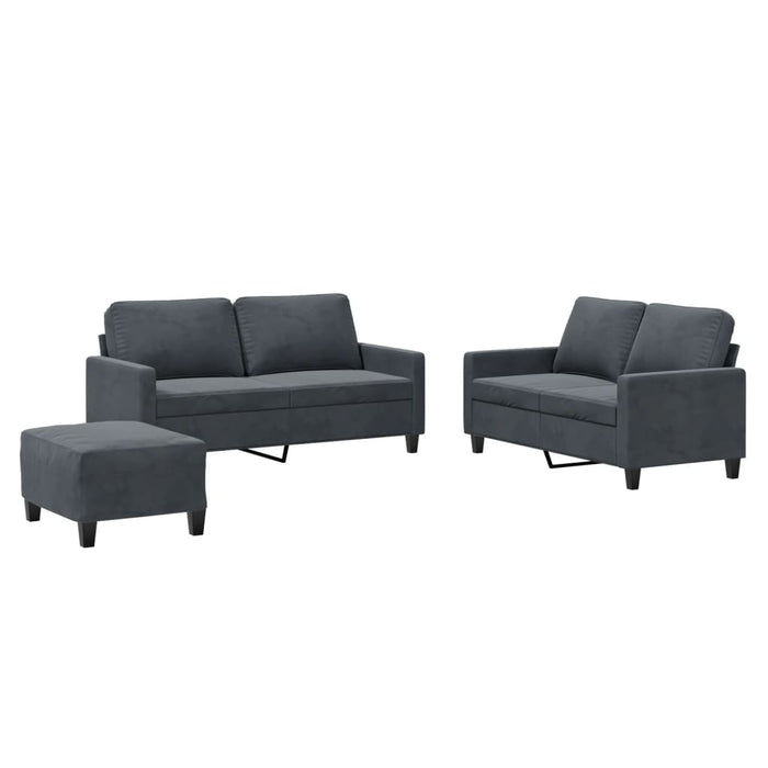 Set de canapele cu perne, 3 piese, gri închis, catifea - WALTI WALTI