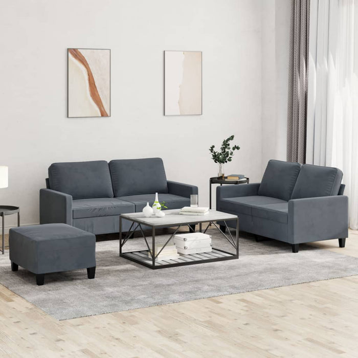 Set de canapele cu perne, 3 piese, gri închis, catifea - WALTI WALTI