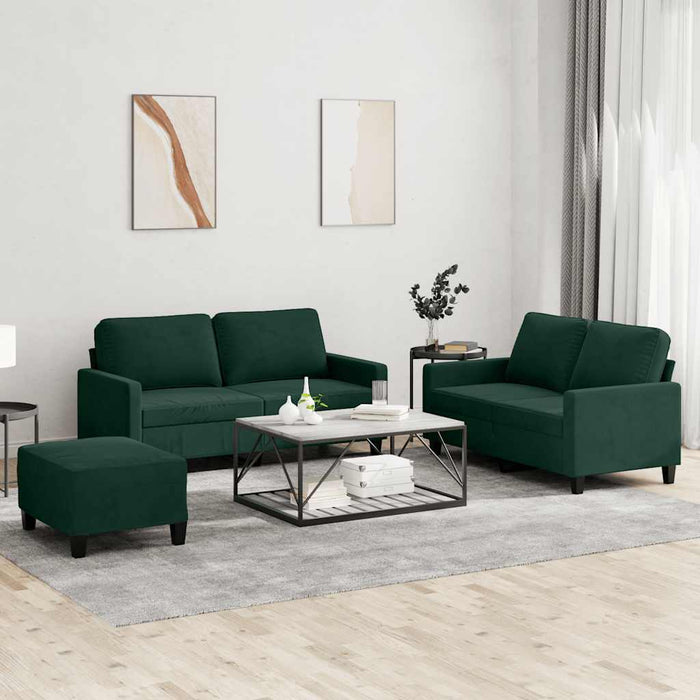 Set de canapele cu perne, 3 piese, verde închis, catifea - WALTI WALTI
