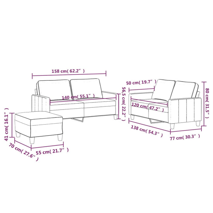 Set de canapele cu perne, 3 piese, roz, catifea - WALTI WALTI