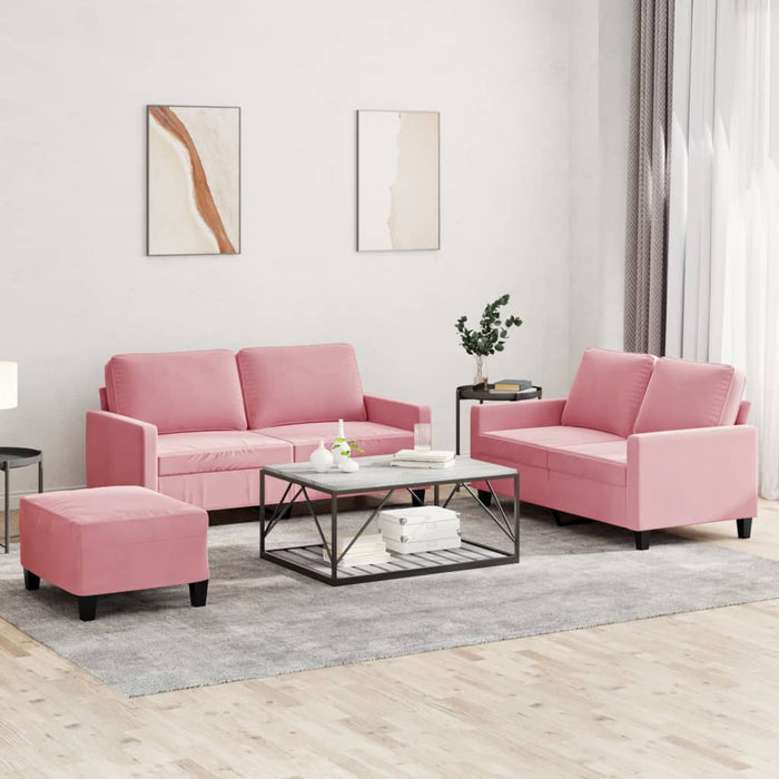 Set de canapele cu perne, 3 piese, roz, catifea - WALTI WALTI