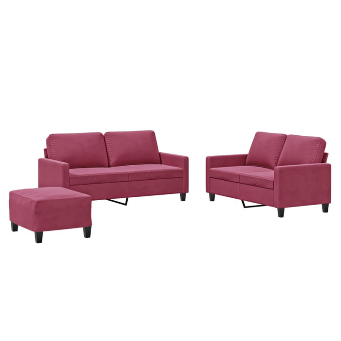 Set canapea cu perne, 3 piese, roșu vin, catifea - WALTI WALTI