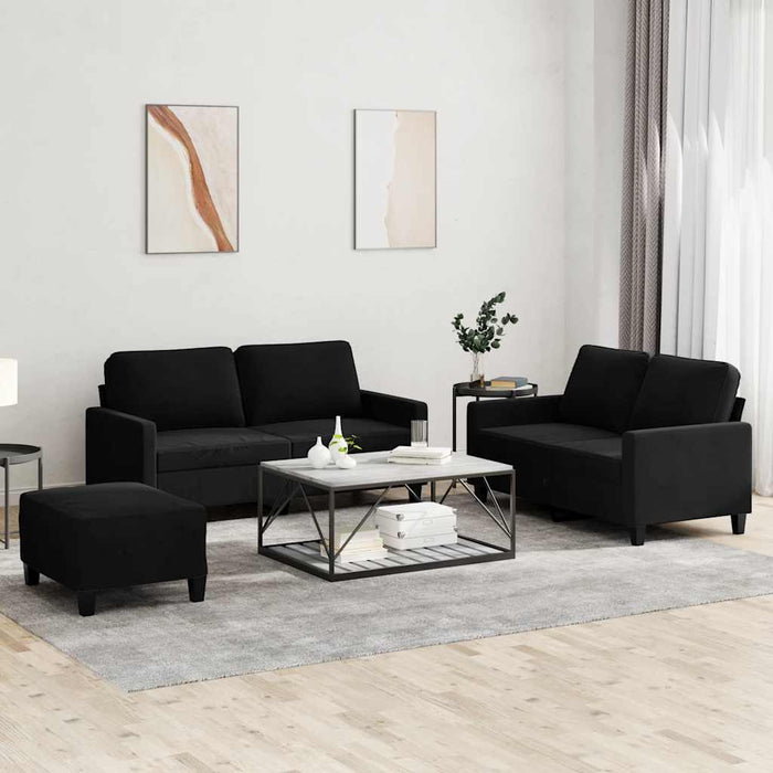 Set de canapele cu perne, 3 piese, negru, catifea - WALTI WALTI
