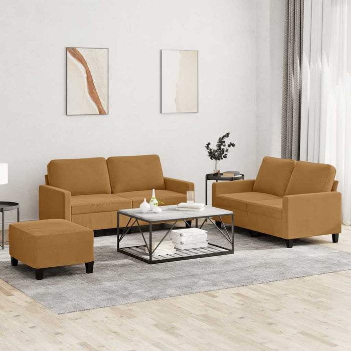 Set de canapele cu perne, 3 piese, maro, catifea - WALTI WALTI