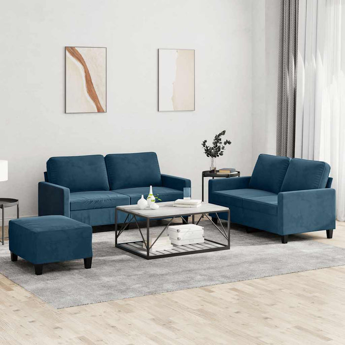 Set de canapele cu perne, 3 piese, albastru, catifea - WALTI WALTI