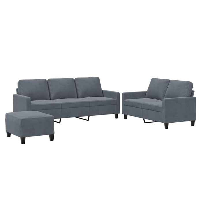 Set de canapele cu perne, 3 piese, gri închis, catifea - WALTI WALTI