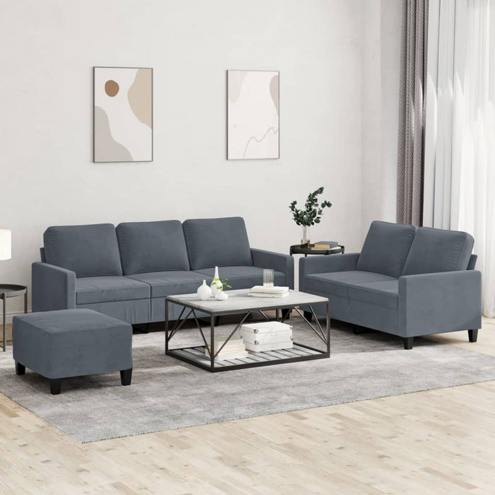 Set de canapele cu perne, 3 piese, gri închis, catifea - WALTI WALTI
