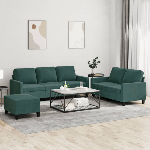 Set de canapele cu perne, 3 piese, verde închis, catifea - WALTI WALTI