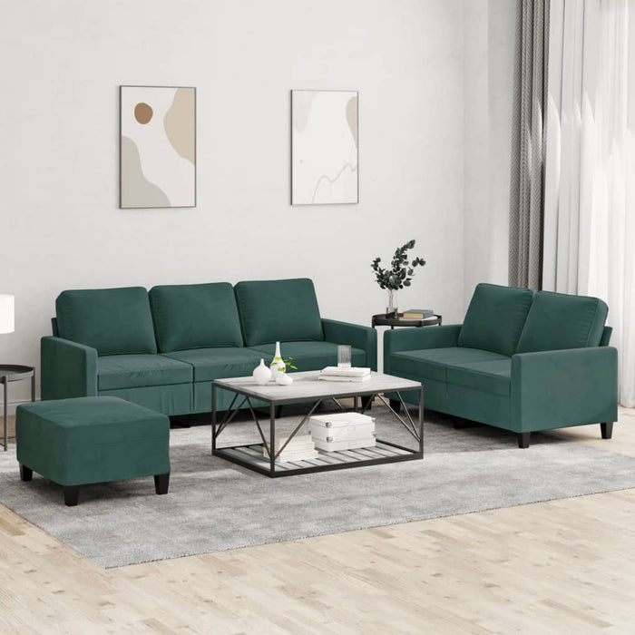 Set de canapele cu perne, 3 piese, verde închis, catifea - WALTI WALTI