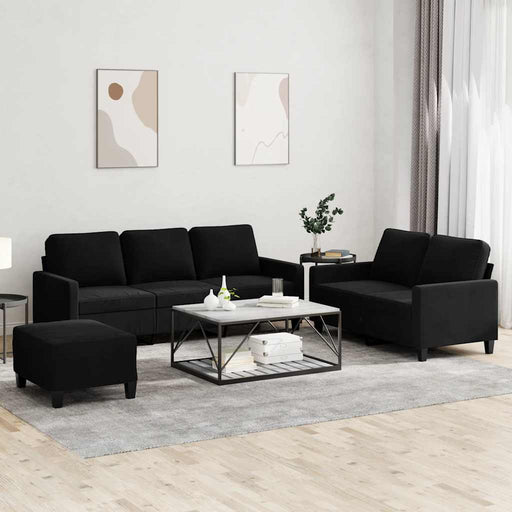 Set de canapele cu perne, 3 piese, negru, catifea - WALTI WALTI
