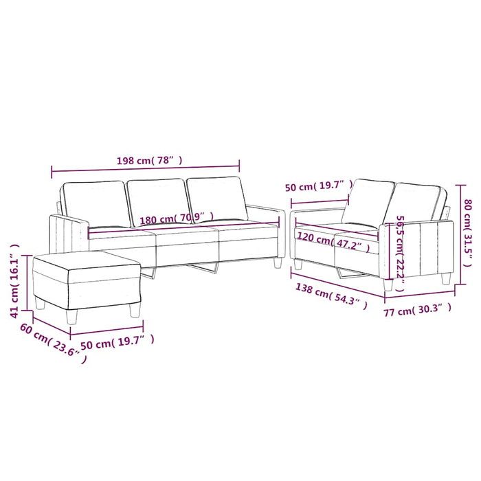 Set de canapele cu perne, 3 piese, galben, catifea - WALTI WALTI