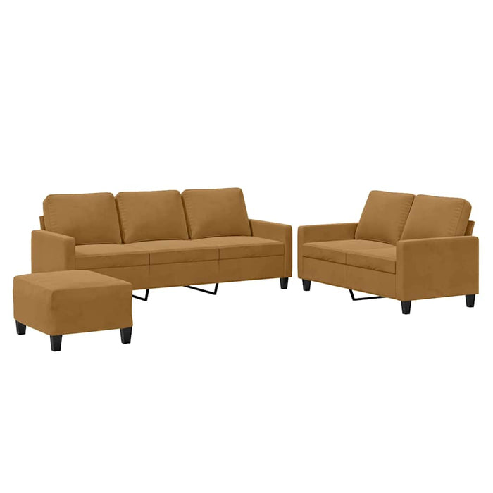 Set de canapele cu perne, 3 piese, maro, catifea - WALTI WALTI