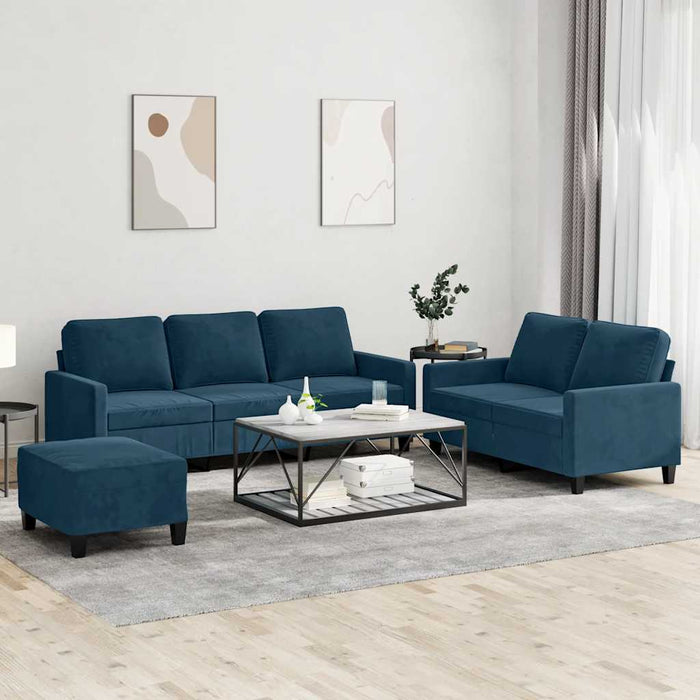Set de canapele cu perne, 3 piese, albastru, catifea - WALTI WALTI