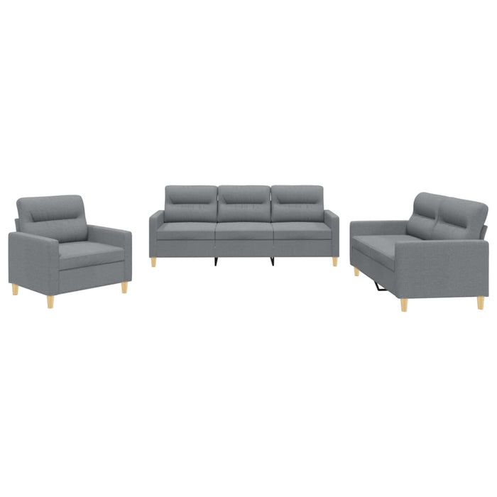 Set de canapele cu perne, 3 piese, gri deschis, textil - WALTI WALTI