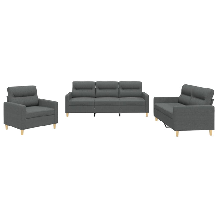 Set de canapele cu perne, 3 piese, gri închis, textil - WALTI WALTI