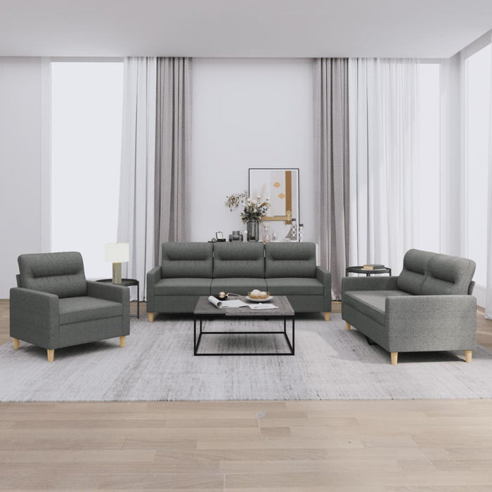 Set de canapele cu perne, 3 piese, gri închis, textil - WALTI WALTI