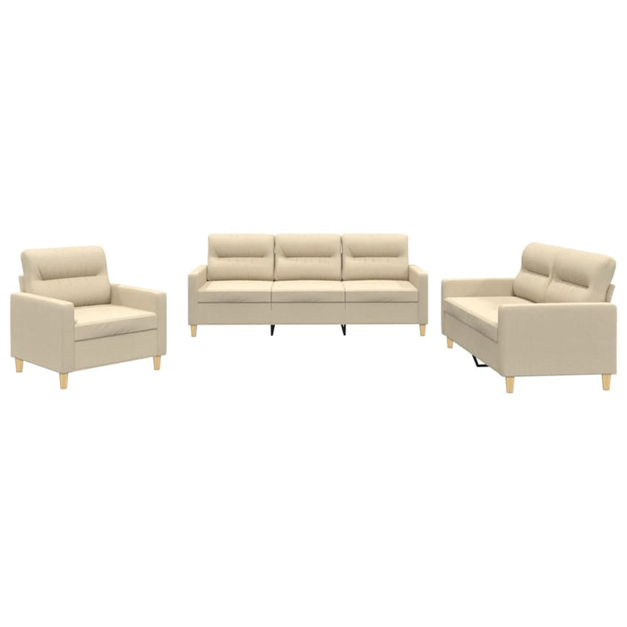 Set de canapele cu perne, 3 piese, crem, textil - WALTI WALTI