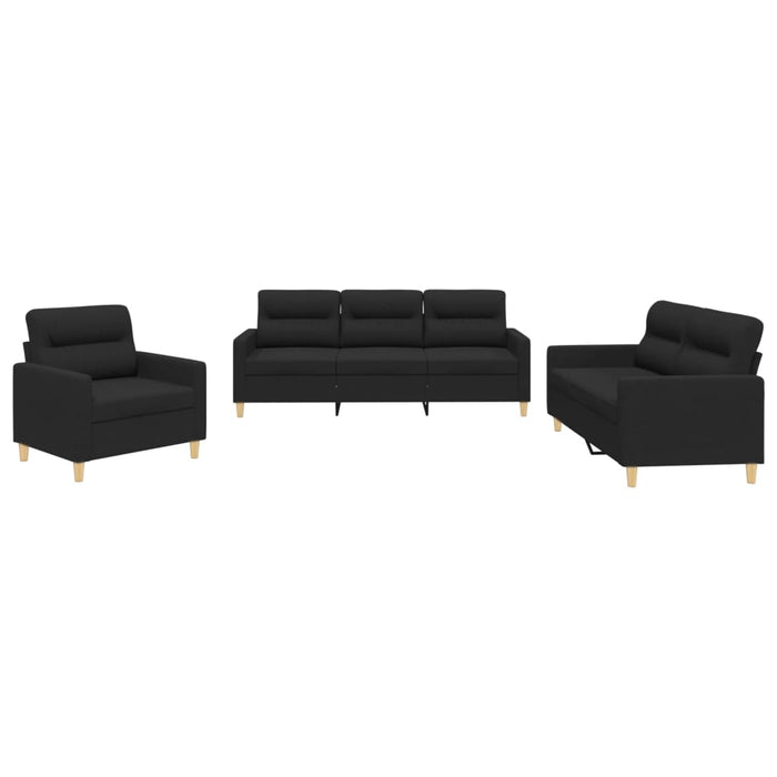 Set de canapele cu perne, 3 piese, negru, textil - WALTI WALTI