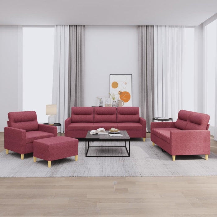 Set canapea cu perne, 4 piese, roșu vin, material textil - WALTI WALTI