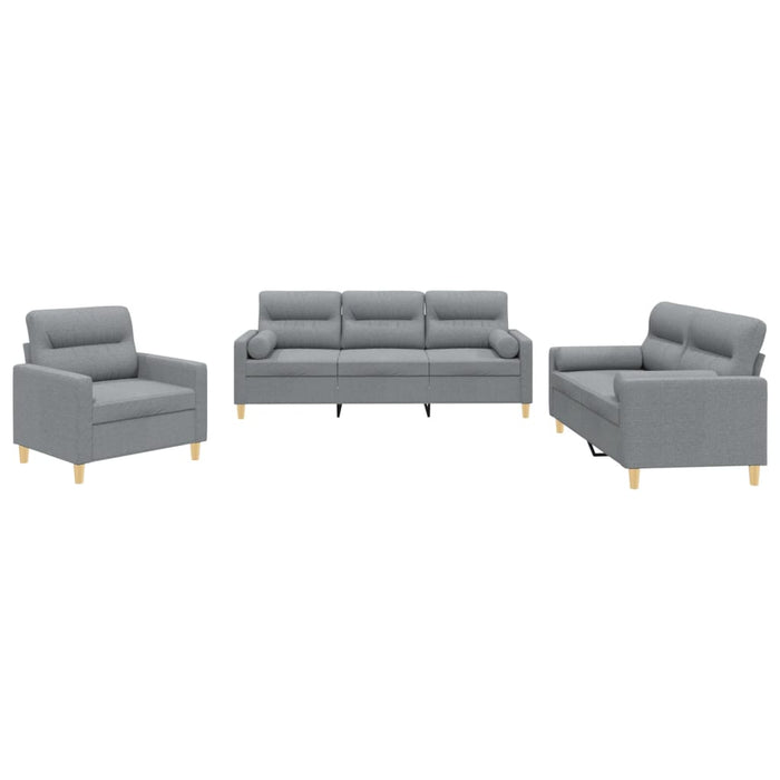 Set de canapele cu perne, 3 piese, gri deschis, textil - WALTI WALTI