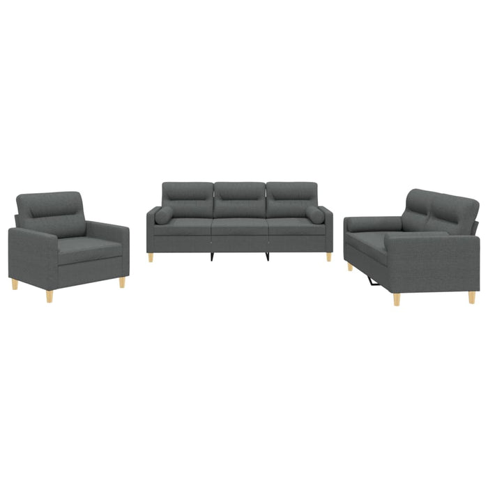 Set de canapele cu perne, 3 piese, gri închis, textil - WALTI WALTI
