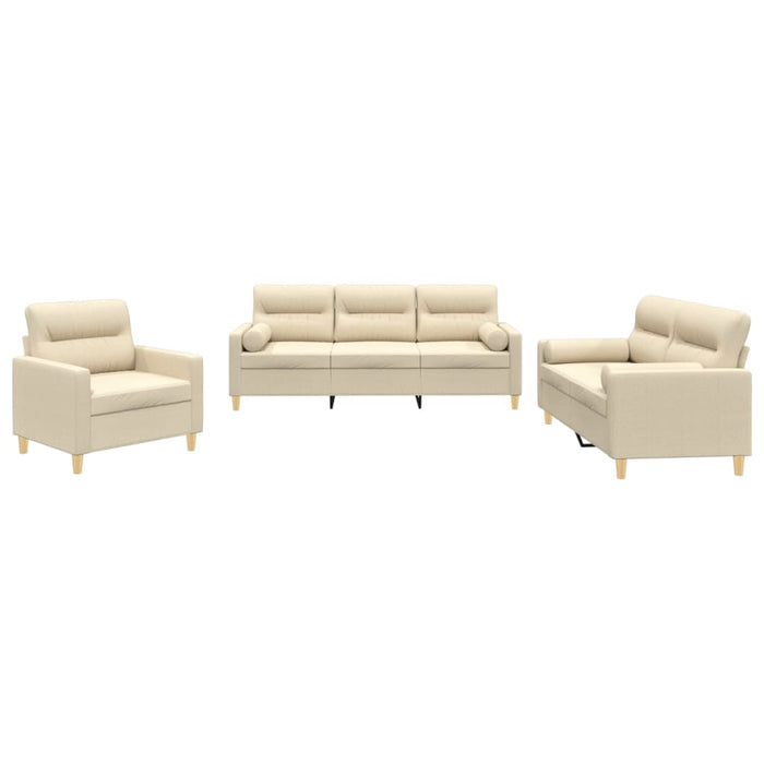 Set de canapele cu perne, 3 piese, crem, textil - WALTI WALTI