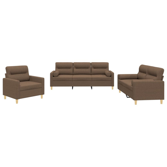 Set de canapele cu perne, 3 piese, maro, textil WALTI