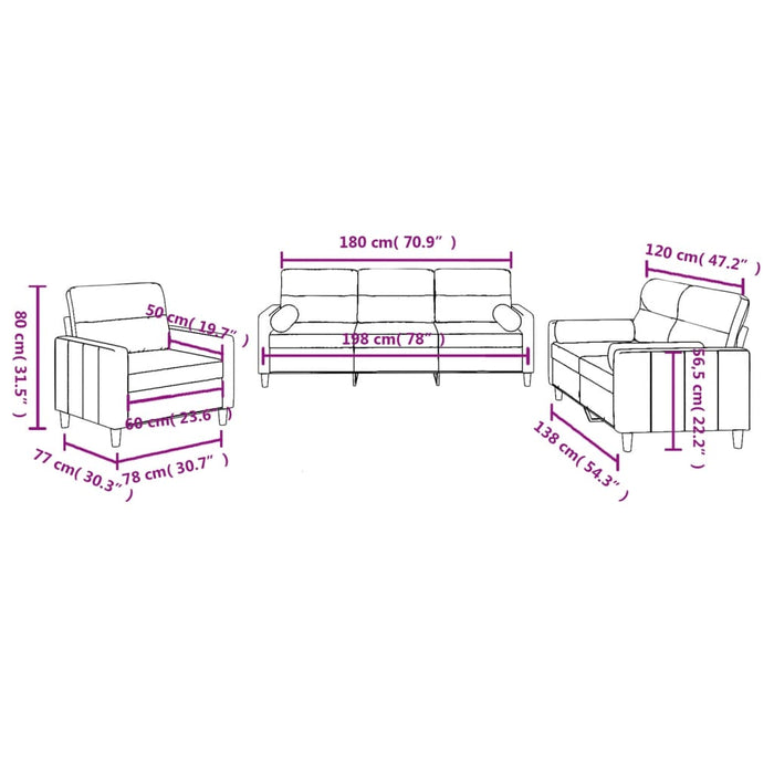 Set de canapele cu perne, 3 piese, maro, textil WALTI