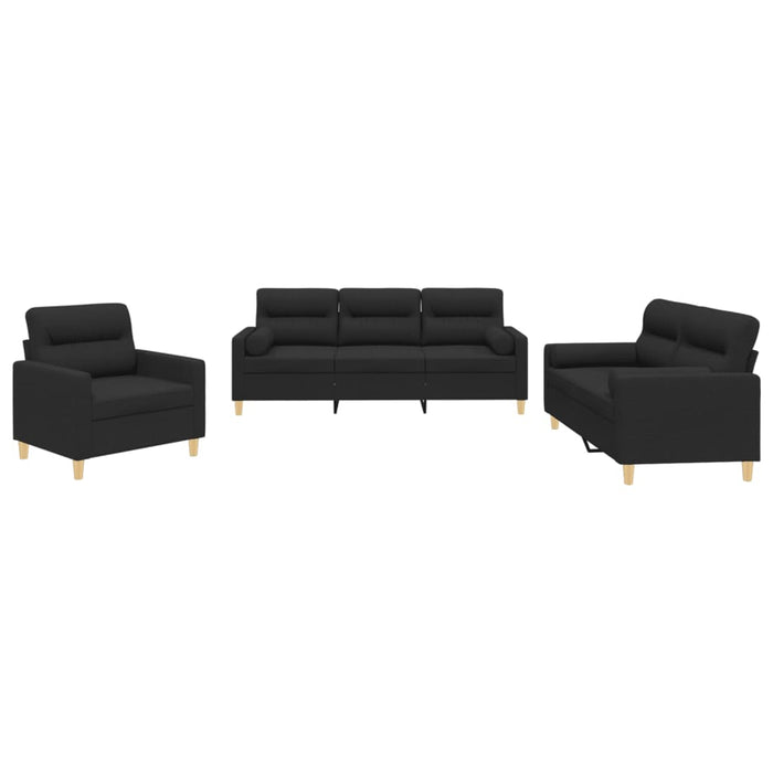 Set de canapele cu perne, 3 piese, negru, textil - WALTI WALTI