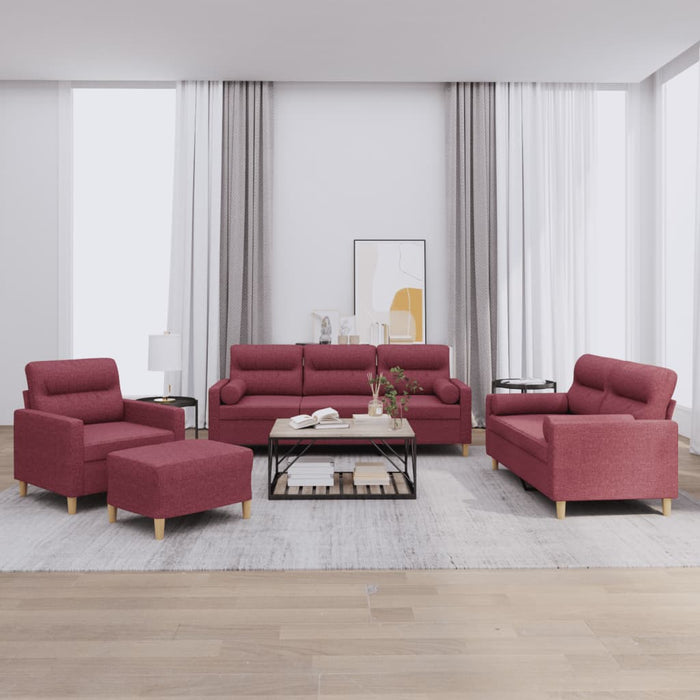 Set canapea cu perne, 4 piese, roșu vin, material textil WALTI