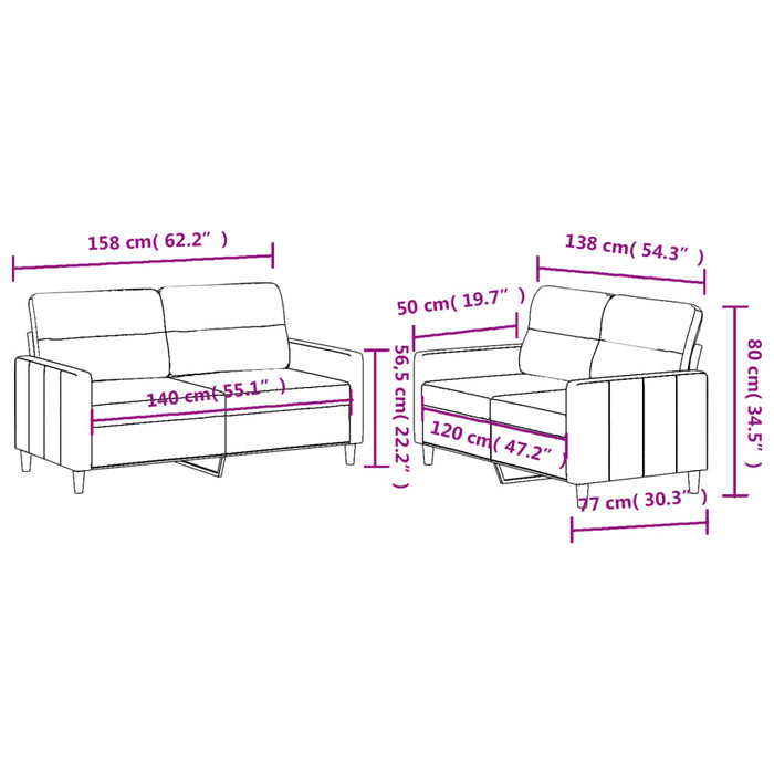 Set de canapele cu perne, 2 piese, gri deschis, textil - WALTI WALTI