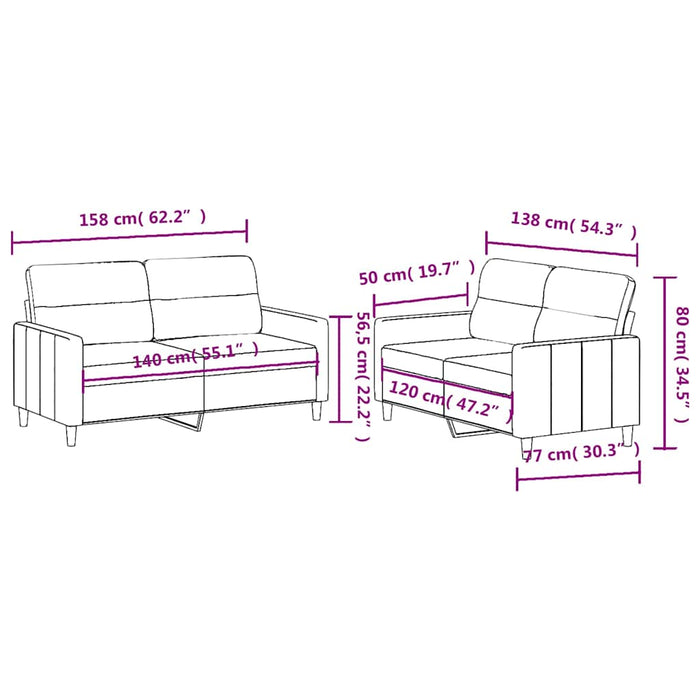 Set de canapele cu perne, 2 piese, crem, textil - WALTI WALTI