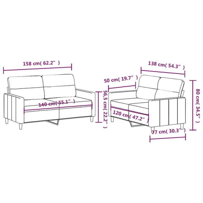 Set de canapele cu perne, 2 piese, maro, textil - WALTI WALTI