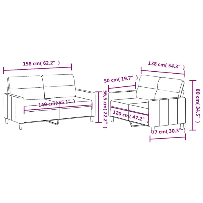 Set de canapele cu perne, 2 piese, galben deschis, textil - WALTI WALTI