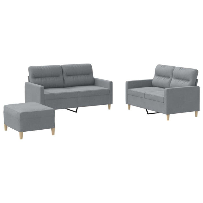 Set de canapele cu perne, 3 piese, gri deschis, textil - WALTI WALTI