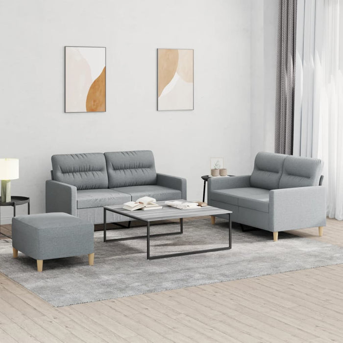 Set de canapele cu perne, 3 piese, gri deschis, textil - WALTI WALTI