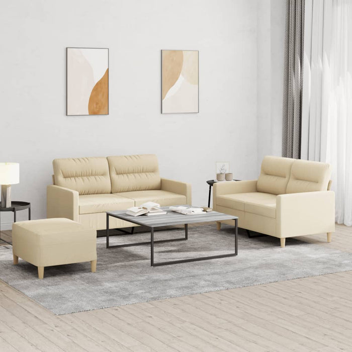 Set de canapele cu perne, 3 piese, crem, textil - WALTI WALTI