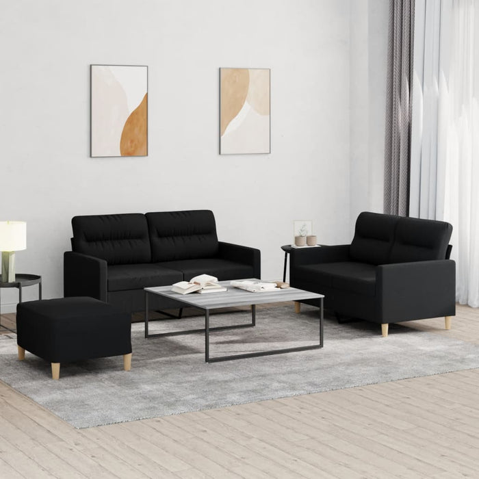 Set de canapele cu perne, 3 piese, negru, textil - WALTI WALTI