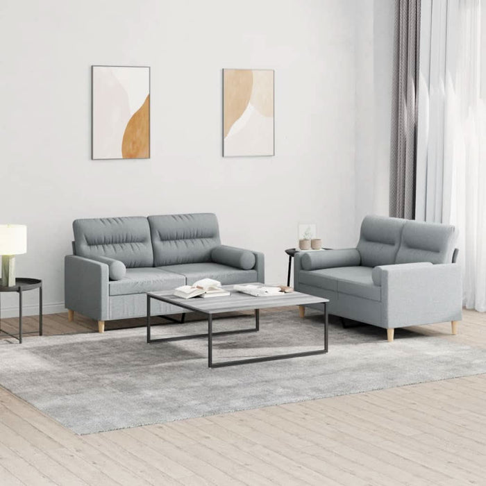 Set de canapele cu perne, 2 piese, gri deschis, material textil - WALTI WALTI