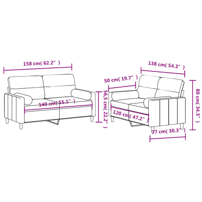 Set de canapele cu perne, 2 piese, gri închis, material textil - WALTI WALTI