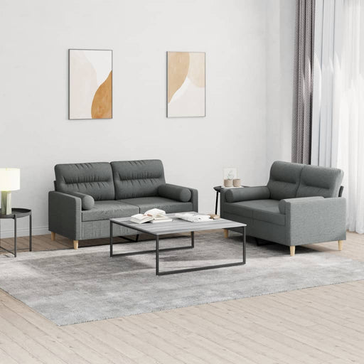 Set de canapele cu perne, 2 piese, gri închis, material textil - WALTI WALTI