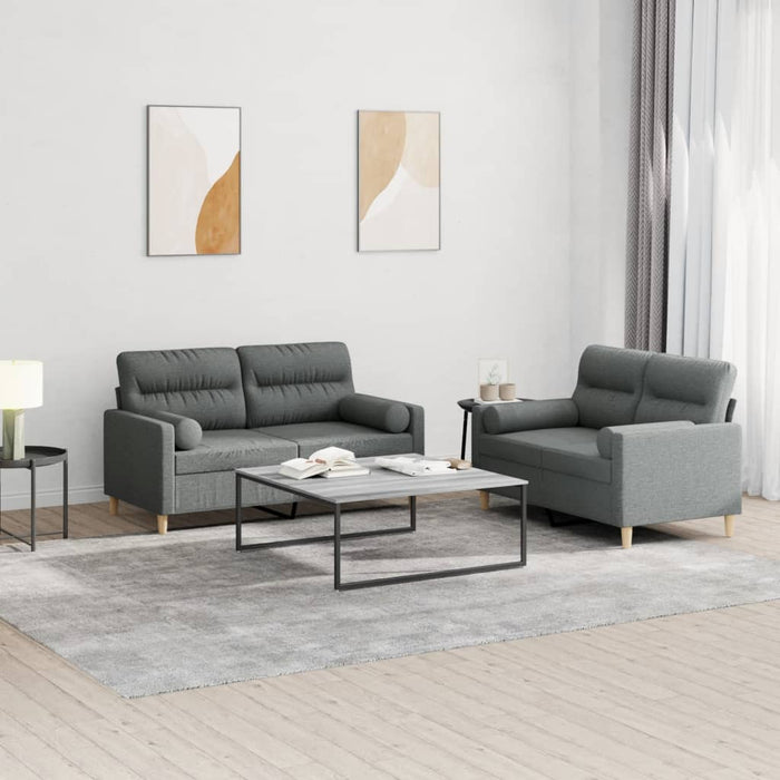 Set de canapele cu perne, 2 piese, gri închis, material textil - WALTI WALTI
