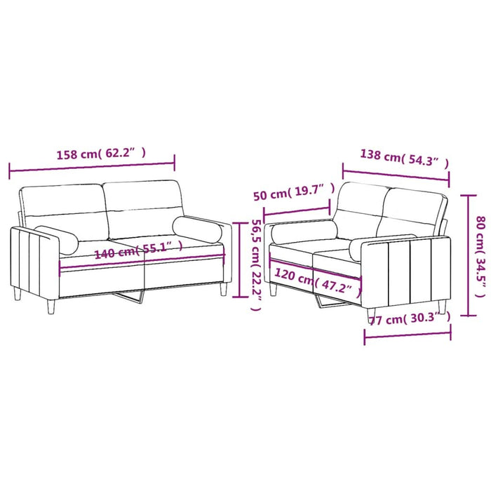 Set de canapele cu perne, 2 piese, crem, material textil - WALTI WALTI