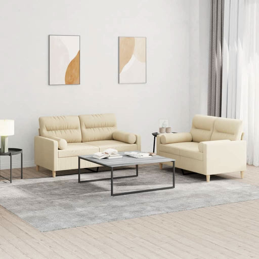 Set de canapele cu perne, 2 piese, crem, material textil - WALTI WALTI