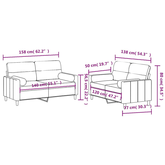 Set de canapele cu perne, 2 piese, maro, textil WALTI