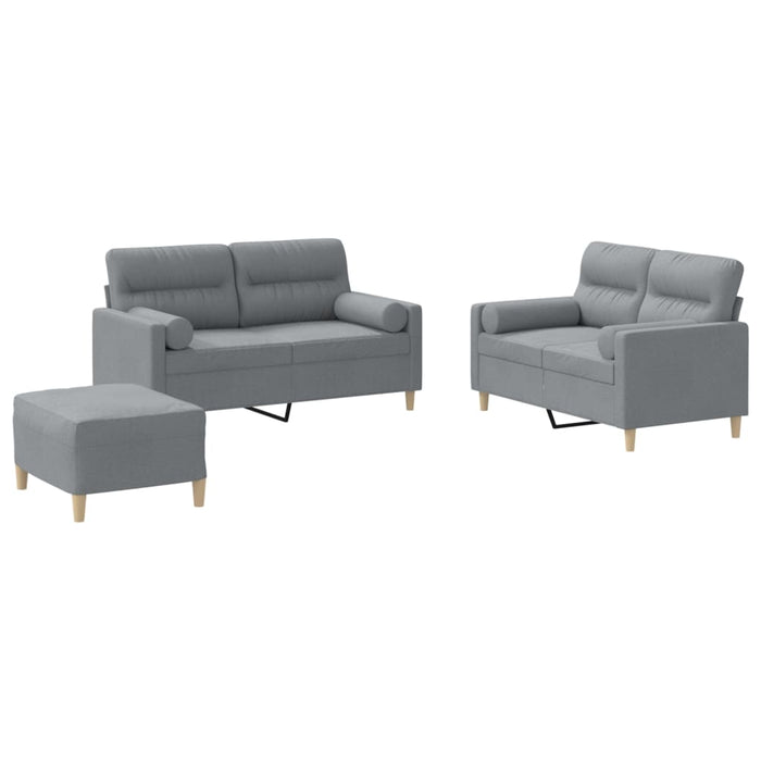 Set de canapele cu perne, 3 piese, gri deschis, textil - WALTI WALTI
